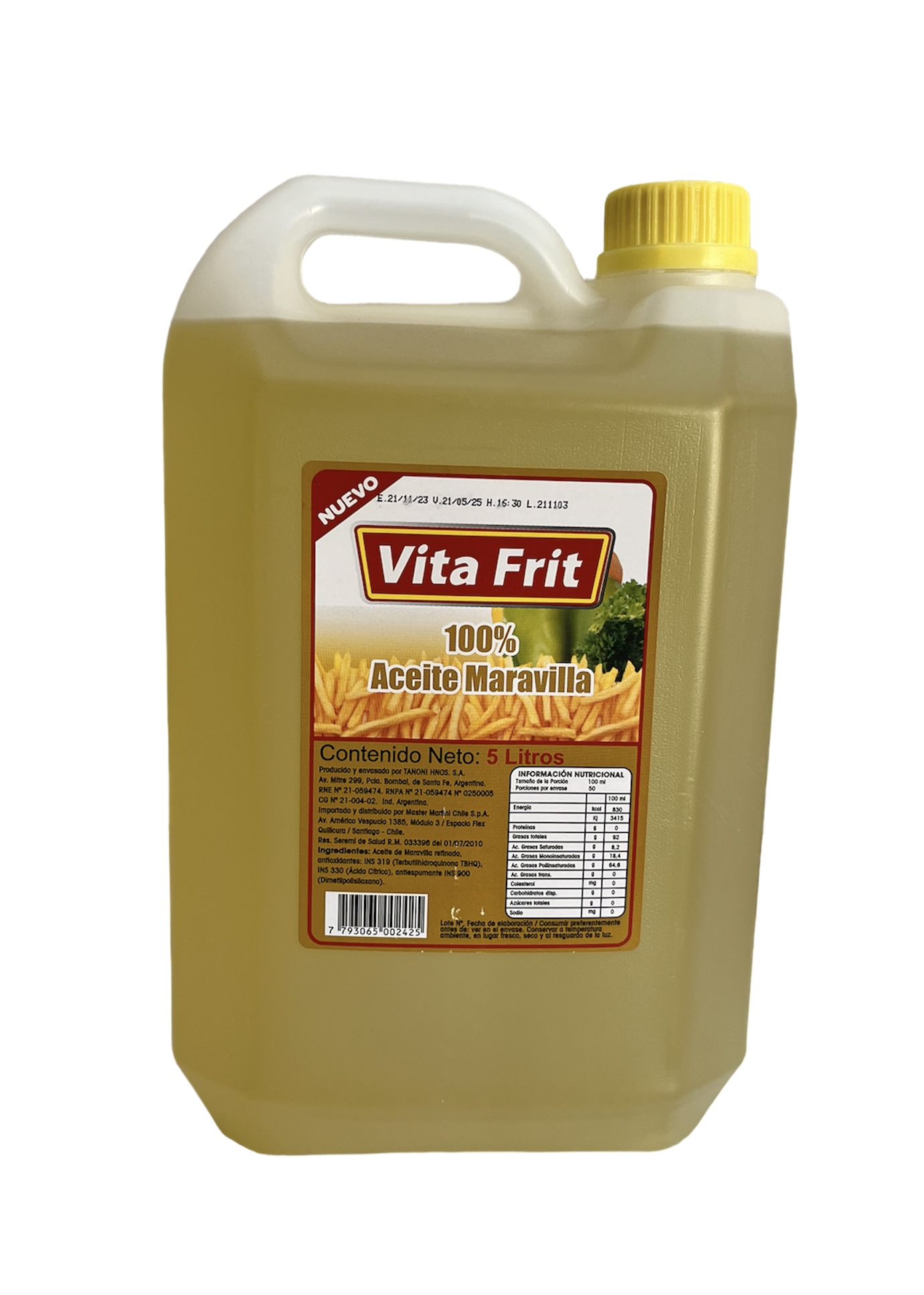 ACEITE ESPECIAL FRITURA 100% MARAVILLA VITA FRIT CAJA 4X5 LTS.