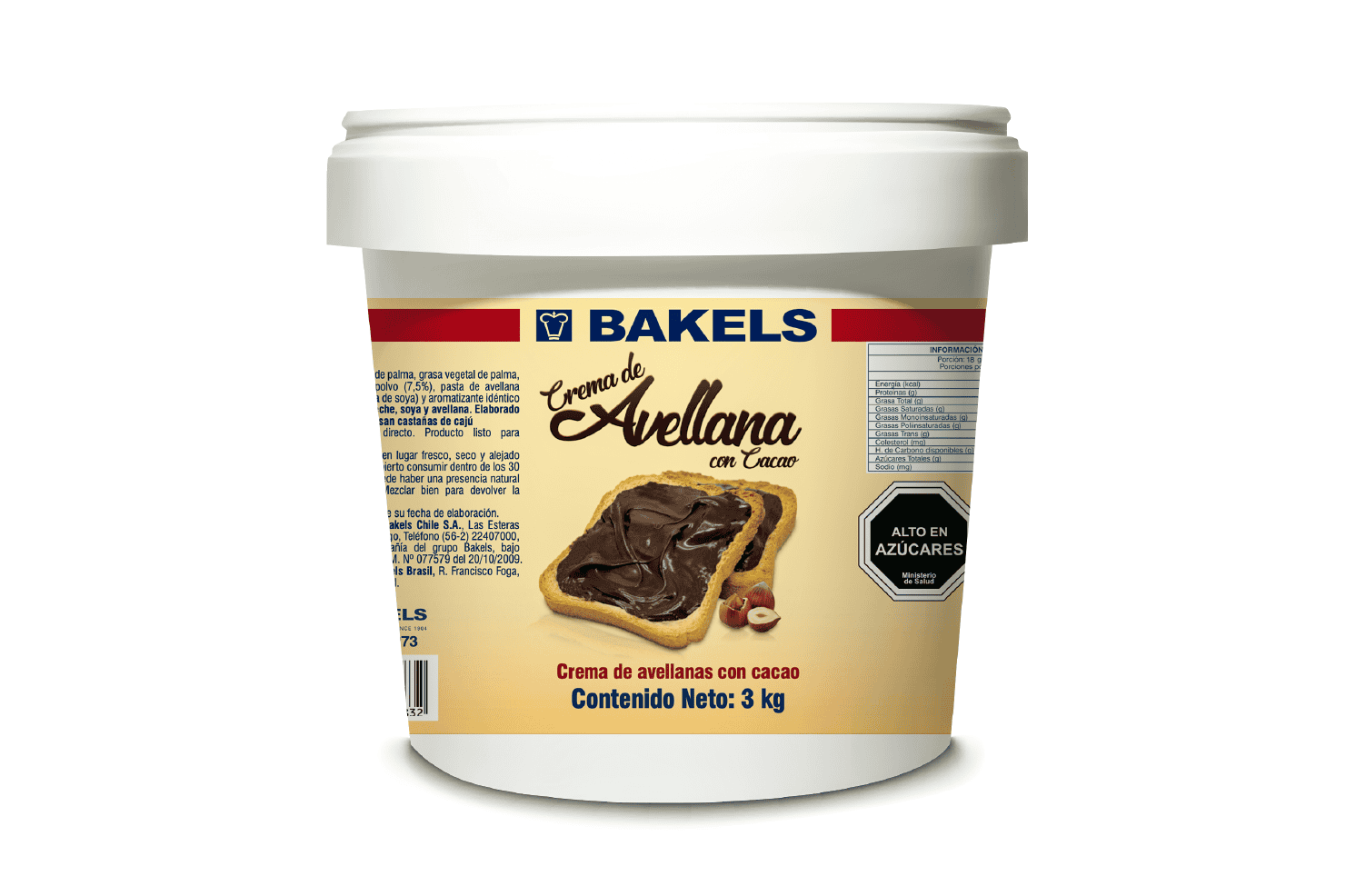 CREMA AVELLANA CACAO BAKELS BALDE 3 KILOS.
